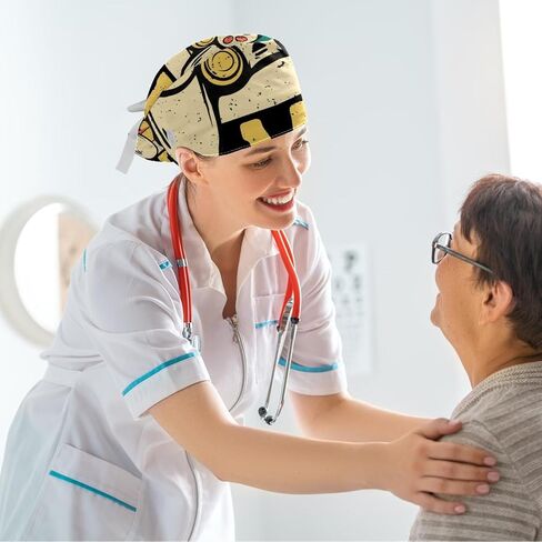 Work Cap Bouffant Surgical Hats with Hair Ties Blue Flowers Bug Scarab Ponytail Holder Tie Back Scrub Hat in Saudi Arabia