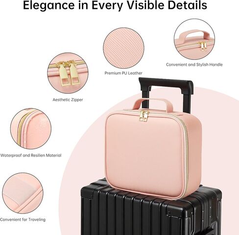 حقيبة مكياج للسفر مع حقيبة مكياج مضاءة بإضاءة LED مع مرآة بثلاثة ألوان لإعدادات صندوق مستحضرات التجميل وحقيبة تنظيم مستحضرات التجميل للنساء وحقيبة إكسسوارات أدوات التجميل قابلة لإعادة الشحن باللون الوردي in Kuwait