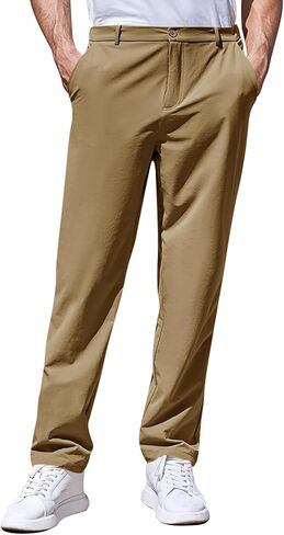 بنطلون جولف رجالي من PASLTER مقاس نحيف قابل للتمدد وخفيف الوزن، كاجوال مستقيم ومسطح من الأمام مع جيوب in Kuwait