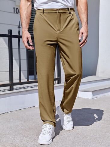 بنطلون جولف رجالي من PASLTER مقاس نحيف قابل للتمدد وخفيف الوزن، كاجوال مستقيم ومسطح من الأمام مع جيوب in Kuwait