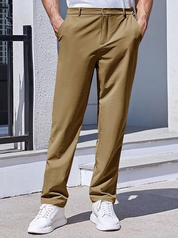 بنطلون جولف رجالي من PASLTER مقاس نحيف قابل للتمدد وخفيف الوزن، كاجوال مستقيم ومسطح من الأمام مع جيوب in Kuwait