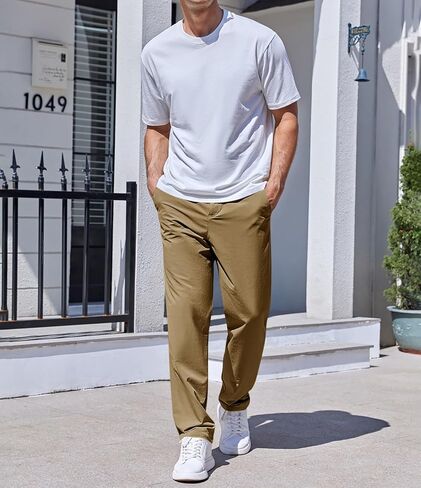 بنطلون جولف رجالي من PASLTER مقاس نحيف قابل للتمدد وخفيف الوزن، كاجوال مستقيم ومسطح من الأمام مع جيوب in Kuwait