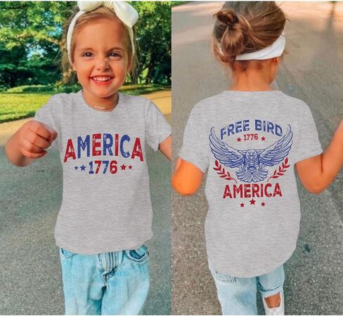 Free Bird Shirts Toddler Boy Girl 4th of July T-Shirts America 1776 Kids Baby Patriotic Tees Independence Day Tops in Saudi Arabia