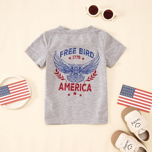 Free Bird Shirts Toddler Boy Girl 4th of July T-Shirts America 1776 Kids Baby Patriotic Tees Independence Day Tops in Saudi Arabia