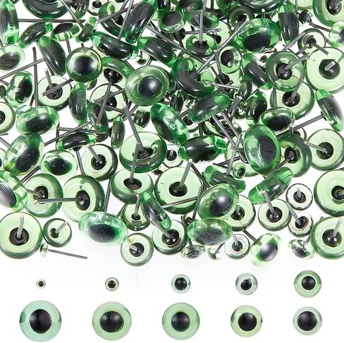 100 زوج من GOMAKERER 10 أحجام من عيون التلبيد بإبرة خضراء ليمونية، عيون زجاجية مزيفة مع دبابيس حديدية وعيون حرفية كرتونية لدمية الحيوانات القطيفة in Saudi Arabia