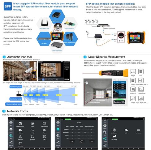 جهاز اختبار كاميرا IP 8K بقدرة 90 وات PoE مخرج طاقة 8 ميجابكسل SDI TVI CVI AHD CVBS CCTV جهاز اختبار SFP اختبار TDR كابل اختبار رقمي متعدد OPM VFL أدوات شبكة WiFi HDMI I/O VGA in in Kuwait
