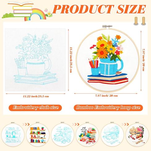 Maysing 4 مجموعة أدوات التطريز للمبتدئين، مجموعة أدوات التطريز للمبتدئين لمحبي الكتب، مجموعات التطريز DIY للبالغين مع نمط الكتاب، التعليمات، طوق التطريز، الخيط، خيط الإبرة in Kuwait
