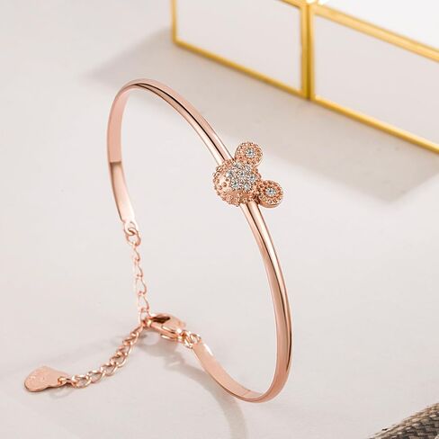 925 Sterling Silver Cute Mickey Bangles Fashion Women Charm Bracelet Adjustable Size Fine Jewelry Gift For female Wife Girls Her in Saudi Arabia