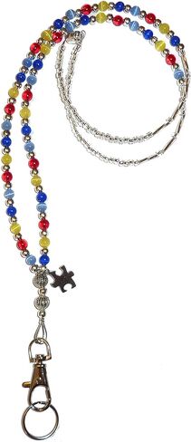 Beaded Breakaway Autism Colors Women's Lanyard, Made in USA 34" for ID Badge Card Holder Teacher Gift Nurse Cruise Keys in Saudi Arabia