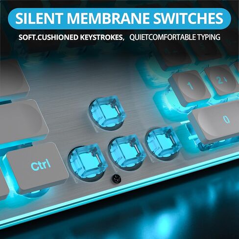 لوحة مفاتيح الألعاب Owpkeenthy باللون الأبيض، لوحة مفاتيح هادئة كاملة الحجم، لوحة مفاتيح هادئة بإضاءة خلفية زرقاء ثلجية، لوحة مفاتيح مربعة للمكتب مع لوحة معدنية لأجهزة الكمبيوتر المحمول، وأجهزة الكمبيوتر المكتبية (104 أبيض) in Kuwait