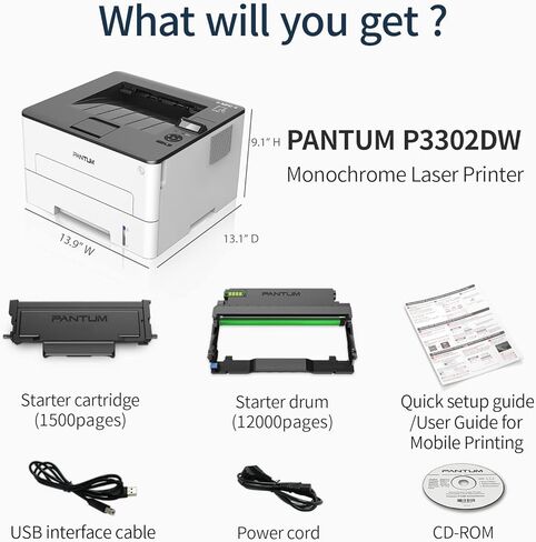 طابعة ليزر أحادية اللون Pantum P3012DW، طباعة لاسلكية وطباعة تلقائية على الوجهين للاستخدام المنزلي والمكاتب الصغيرة (V4G09B) in Kuwait