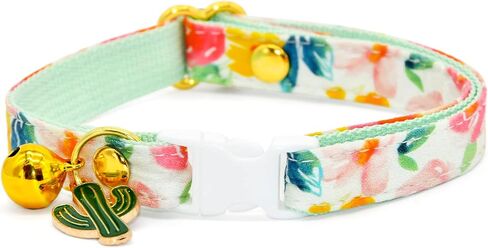 Cat Collars with Charm - Flower Watercolour - Pink & Green Floral Cat Collars, Safety Breakaway Cat Collars, Cute Cat Outfits, XX-Small (6" - 10") in Saudi Arabia