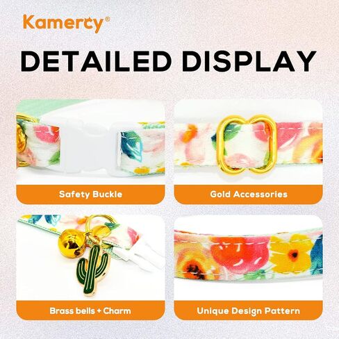 Cat Collars with Charm - Flower Watercolour - Pink & Green Floral Cat Collars, Safety Breakaway Cat Collars, Cute Cat Outfits, XX-Small (6" - 10") in Saudi Arabia