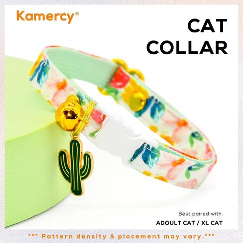 Cat Collars with Charm - Flower Watercolour - Pink & Green Floral Cat Collars, Safety Breakaway Cat Collars, Cute Cat Outfits, XX-Small (6" - 10") in Saudi Arabia