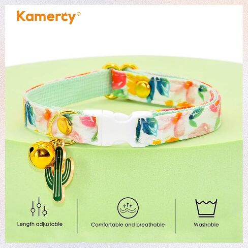 Cat Collars with Charm - Flower Watercolour - Pink & Green Floral Cat Collars, Safety Breakaway Cat Collars, Cute Cat Outfits, XX-Small (6" - 10") in Saudi Arabia