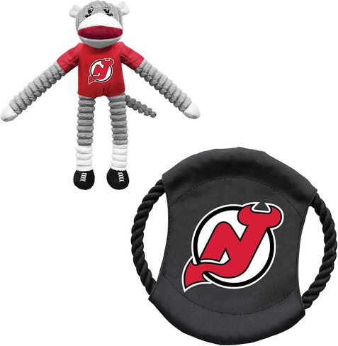 Littlearth Unisex-Adult NHL New Jersey Devils Sock Monkey and Flying Disc Pet Toy Combo Set, Team Color, One Size in Saudi Arabia