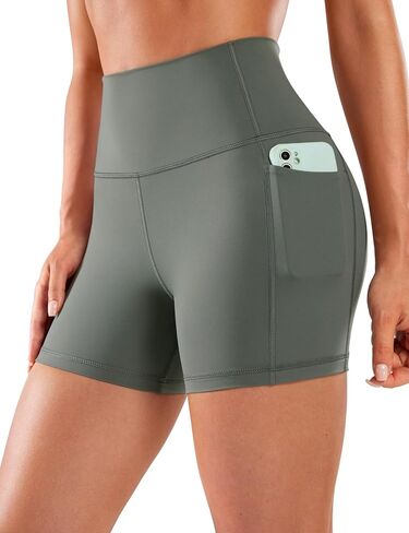 CRZ YOGA Women's Naked Feeling Biker Shorts - 4'' High Waisted Yoga Gym Spandex Shorts Side Pockets Grey Sage Small in Saudi Arabia