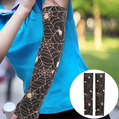 Amosfun 1 Pair Halloween Gloves Arm Sleeve Spider Web Knitted Long Arm Cover Fingerless Sun Protection Sleeve Arm Warmers for Women Men in Saudi Arabia