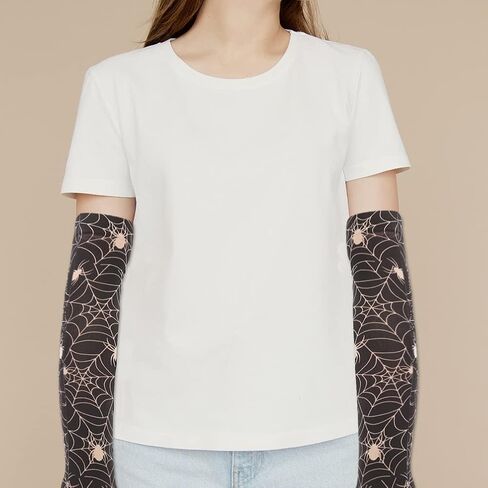 Amosfun 1 Pair Halloween Gloves Arm Sleeve Spider Web Knitted Long Arm Cover Fingerless Sun Protection Sleeve Arm Warmers for Women Men in Saudi Arabia
