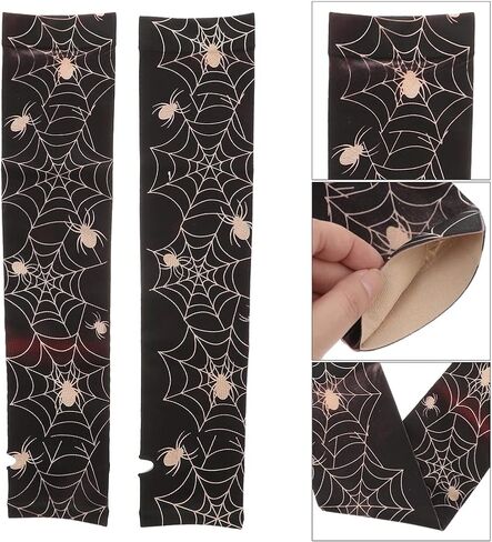 Amosfun 1 Pair Halloween Gloves Arm Sleeve Spider Web Knitted Long Arm Cover Fingerless Sun Protection Sleeve Arm Warmers for Women Men in Saudi Arabia