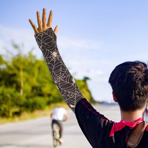 Amosfun 1 Pair Halloween Gloves Arm Sleeve Spider Web Knitted Long Arm Cover Fingerless Sun Protection Sleeve Arm Warmers for Women Men in Saudi Arabia