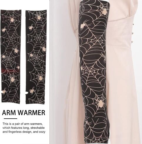 Amosfun 1 Pair Halloween Gloves Arm Sleeve Spider Web Knitted Long Arm Cover Fingerless Sun Protection Sleeve Arm Warmers for Women Men in Saudi Arabia