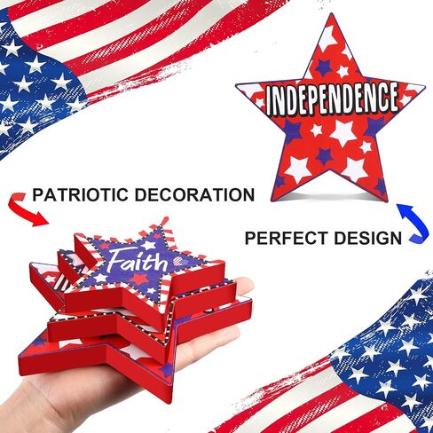 3 Pieces 4th of July Wood Star Decoration Faith Sign Patriotic Wooden Home Table Decor for Living Room Dining Table Centerpieces Memorial Day Decorations (Freedom and Independence) in Saudi Arabia