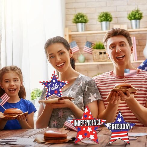 3 Pieces 4th of July Wood Star Decoration Faith Sign Patriotic Wooden Home Table Decor for Living Room Dining Table Centerpieces Memorial Day Decorations (Freedom and Independence) in Saudi Arabia
