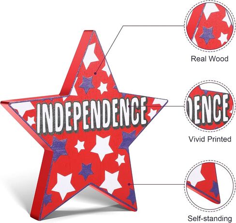 3 Pieces 4th of July Wood Star Decoration Faith Sign Patriotic Wooden Home Table Decor for Living Room Dining Table Centerpieces Memorial Day Decorations (Freedom and Independence) in Saudi Arabia