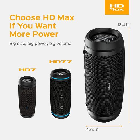 TREBLAB HD-Max - مكبر صوت بلوتوث كبير بصوت عالٍ - 50 وات، بطارية 20 ساعة، باور بانك، TWS، مقاوم للماء IPX6 | مكبر صوت محمول بصوت عالٍ مع صوت جهير عميق | مكبرات صوت لاسلكية خارجية مع موصل من النوع C وحزام حمل (متجدد) in Saudi Arabia