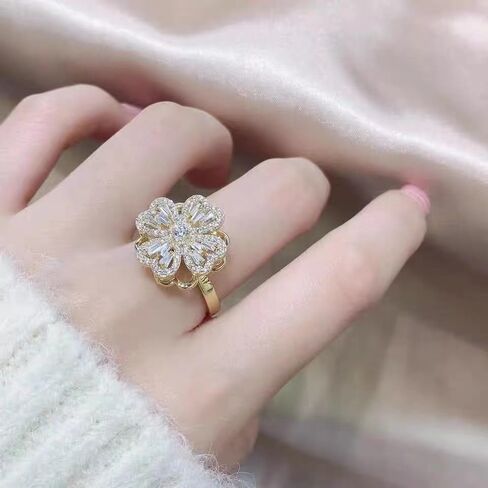 Bling Fidget Rings for Anxiety Relief Stress Crystal Spinner Ring for Women Girls Flower Anxiety Ring Good Luck Four Leaf Clover Ring Lovely Adjustable Rings in Kuwait