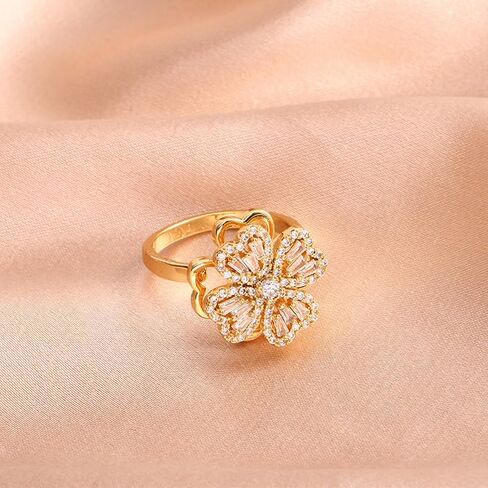 Bling Fidget Rings for Anxiety Relief Stress Crystal Spinner Ring for Women Girls Flower Anxiety Ring Good Luck Four Leaf Clover Ring Lovely Adjustable Rings in Kuwait