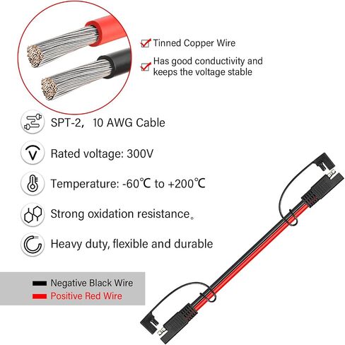 SAE Extension Cable 10 AWG - 1FT 2PCS SAE to SAE Quick Disconnect Wire Battery Charger Extension Cord Heavy Duty with SAE Polarity Reverse Adapter for Solar Panel Trolling Motor Automotive RV in Saudi Arabia