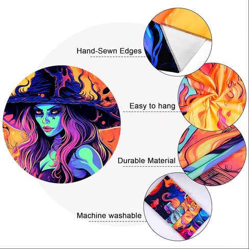 Invoibler Blacklight Witch Tapestry الأشعة فوق البنفسجية التفاعلية الجمجمة المفروشات السحر جرعة النار نسيج يتوهج في الظلام نسيج أسود ضوء نسيج لغرفة النوم (51.2 × 59.1 بوصة) in Kuwait