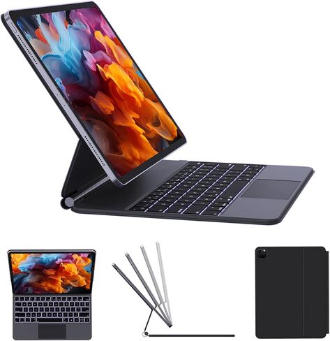 حافظة لوحة مفاتيح مغناطيسية سحرية من AUSDOM لجهاز iPad Air 13 2024(M2) وiPad Pro 12.9 بوصة (الجيل السادس/الخامس/الرابع/الثالث)، لوحة مفاتيح بلوتوث لاسلكية مع لوحة تتبع، إضاءة خلفية، حامل ناتئ عائم قابل لإعادة الشحن in Kuwait