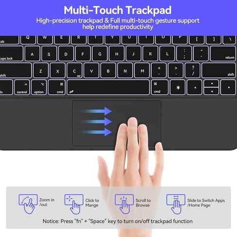 حافظة لوحة مفاتيح مغناطيسية سحرية من AUSDOM لجهاز iPad Air 13 2024(M2) وiPad Pro 12.9 بوصة (الجيل السادس/الخامس/الرابع/الثالث)، لوحة مفاتيح بلوتوث لاسلكية مع لوحة تتبع، إضاءة خلفية، حامل ناتئ عائم قابل لإعادة الشحن in Kuwait
