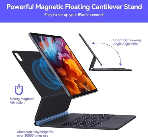 حافظة لوحة مفاتيح مغناطيسية سحرية من AUSDOM لجهاز iPad Air 13 2024(M2) وiPad Pro 12.9 بوصة (الجيل السادس/الخامس/الرابع/الثالث)، لوحة مفاتيح بلوتوث لاسلكية مع لوحة تتبع، إضاءة خلفية، حامل ناتئ عائم قابل لإعادة الشحن in Kuwait