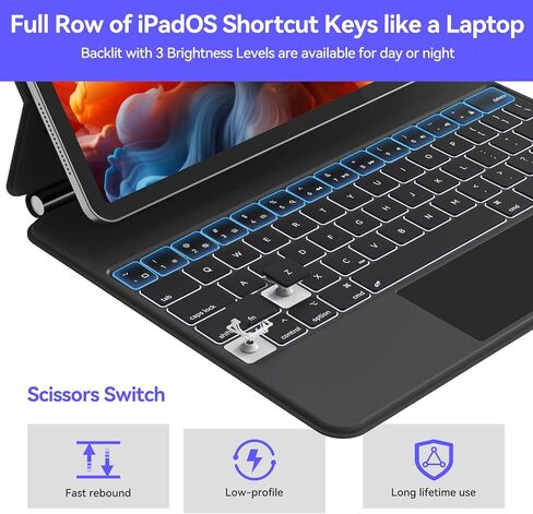 حافظة لوحة مفاتيح مغناطيسية سحرية من AUSDOM لجهاز iPad Air 13 2024(M2) وiPad Pro 12.9 بوصة (الجيل السادس/الخامس/الرابع/الثالث)، لوحة مفاتيح بلوتوث لاسلكية مع لوحة تتبع، إضاءة خلفية، حامل ناتئ عائم قابل لإعادة الشحن in Kuwait
