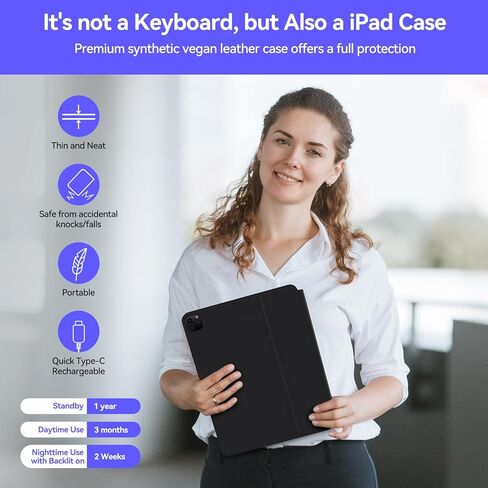 حافظة لوحة مفاتيح مغناطيسية سحرية من AUSDOM لجهاز iPad Air 13 2024(M2) وiPad Pro 12.9 بوصة (الجيل السادس/الخامس/الرابع/الثالث)، لوحة مفاتيح بلوتوث لاسلكية مع لوحة تتبع، إضاءة خلفية، حامل ناتئ عائم قابل لإعادة الشحن in Kuwait