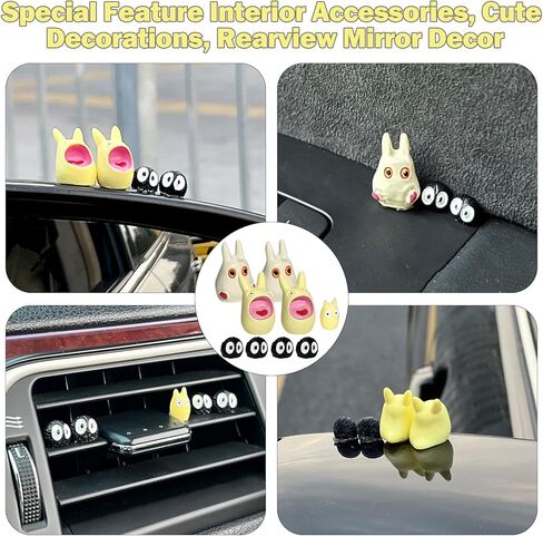 9PCS Car Cute Soot Sprites Decor Accessories Dashboard Decorations Interior Ornament Funny Decorate Rearview Mirror Sprite Decoration Automotive Exterior Decors in Saudi Arabia