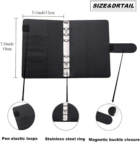 A6 Pu Leather Budget Binder,Cash Envelopes for Budgeting,Budget Planner Include Budget Wallet, 8 pcs Budget Binder with Zipper Envelopes, 12 pcs Budget Sheets, 2 pcs Budget Binder Stickers(Black) in Saudi Arabia
