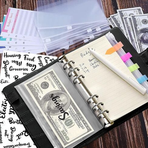 A6 Pu Leather Budget Binder,Cash Envelopes for Budgeting,Budget Planner Include Budget Wallet, 8 pcs Budget Binder with Zipper Envelopes, 12 pcs Budget Sheets, 2 pcs Budget Binder Stickers(Black) in Saudi Arabia