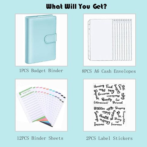 A6 Pu Leather Budget Binder,Cash Envelopes for Budgeting,Budget Planner Include Budget Wallet, 8 pcs Budget Binder with Zipper Envelopes, 12 pcs Budget Sheets, 2 pcs Budget Binder Stickers(Black) in Saudi Arabia