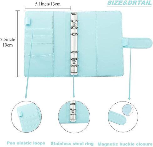 A6 Pu Leather Budget Binder,Cash Envelopes for Budgeting,Budget Planner Include Budget Wallet, 8 pcs Budget Binder with Zipper Envelopes, 12 pcs Budget Sheets, 2 pcs Budget Binder Stickers(Black) in Saudi Arabia