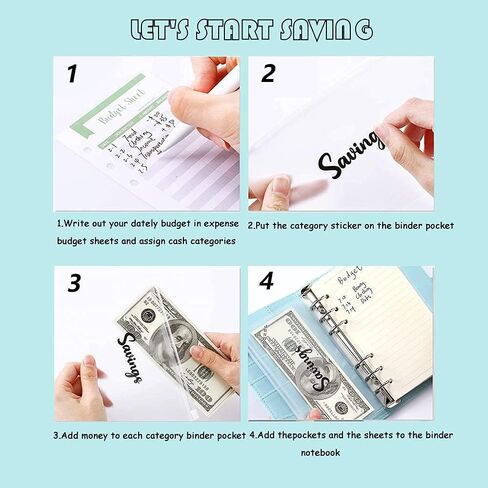 A6 Pu Leather Budget Binder,Cash Envelopes for Budgeting,Budget Planner Include Budget Wallet, 8 pcs Budget Binder with Zipper Envelopes, 12 pcs Budget Sheets, 2 pcs Budget Binder Stickers(Black) in Saudi Arabia