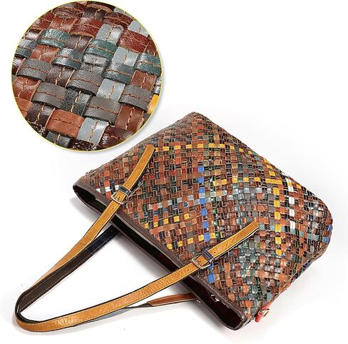 حقيبة كتف نسائية من الجلد الطبيعي من YALUXE، حقيبة يد منسوجة متعددة الألوان، محفظة ملونة مع أشرطة قابلة للتعديل in Kuwait
