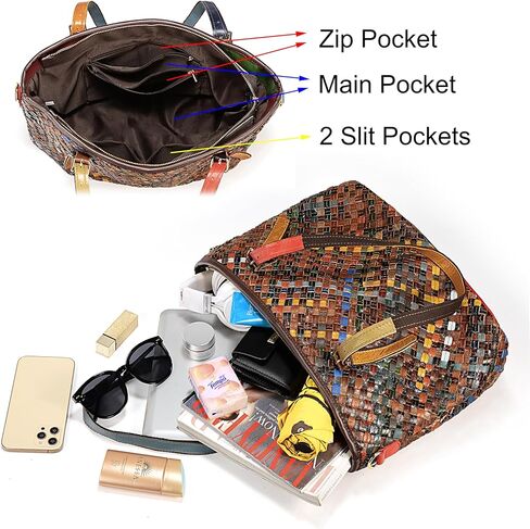 حقيبة كتف نسائية من الجلد الطبيعي من YALUXE، حقيبة يد منسوجة متعددة الألوان، محفظة ملونة مع أشرطة قابلة للتعديل in Kuwait