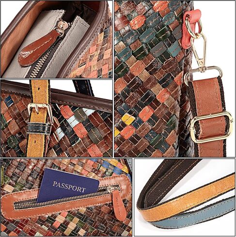 حقيبة كتف نسائية من الجلد الطبيعي من YALUXE، حقيبة يد منسوجة متعددة الألوان، محفظة ملونة مع أشرطة قابلة للتعديل in Kuwait