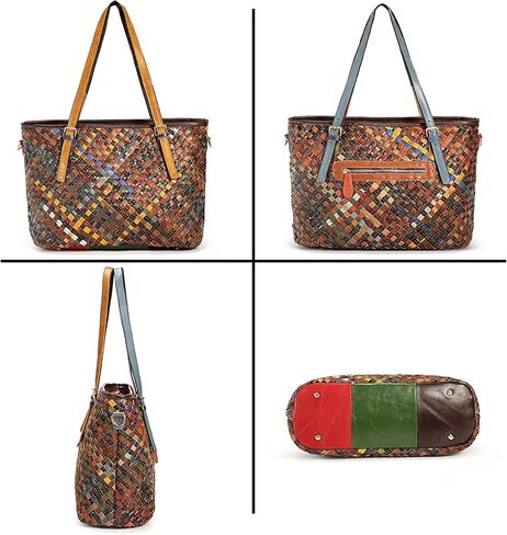 حقيبة كتف نسائية من الجلد الطبيعي من YALUXE، حقيبة يد منسوجة متعددة الألوان، محفظة ملونة مع أشرطة قابلة للتعديل in Kuwait