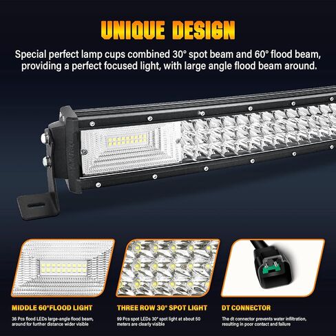 AUXTINGS 22 inch 56 cm 270W Curved LED Light Bar 7D Lens Spot Flood Combo Beam Triple Row LED Work Diving Lights for Off Road ATV AWD SUV 4WD 4x4 Pickup,12V 24V DT Connector Waterproof in Saudi Arabia